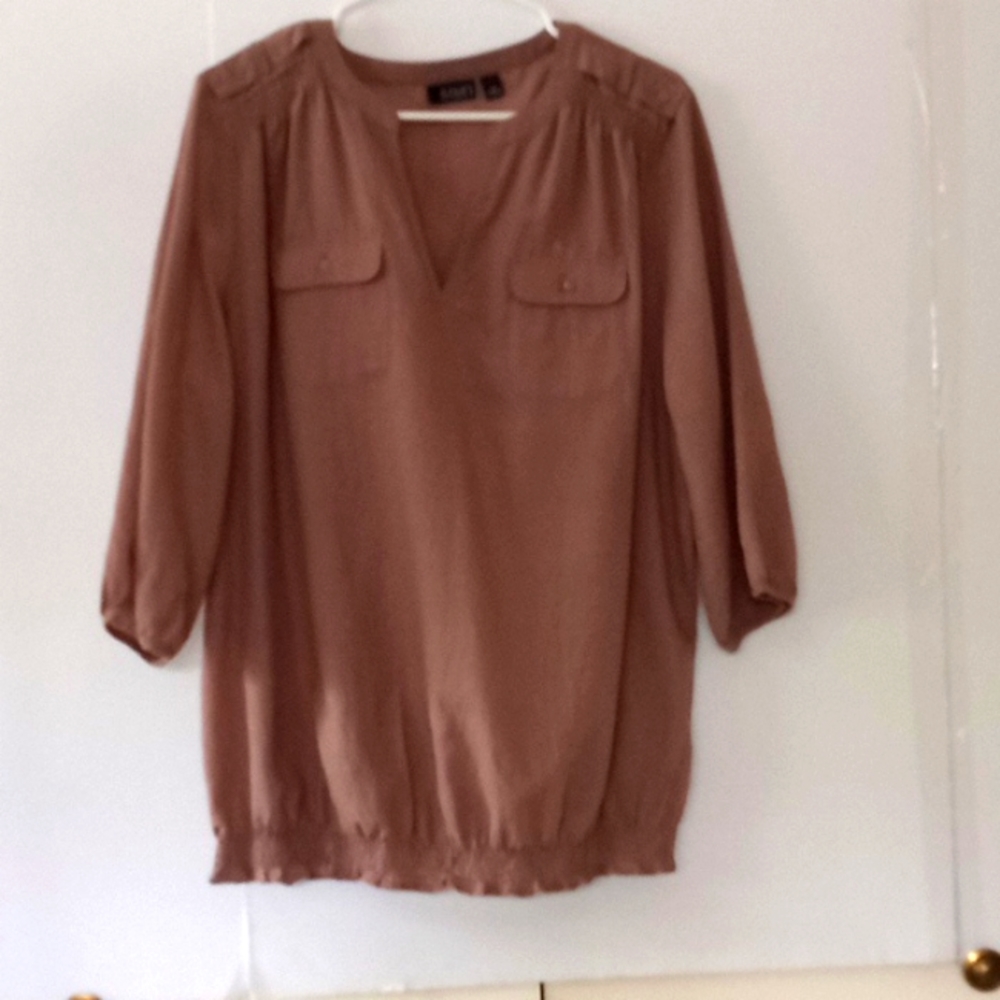 A.N.A. Women's 3/4 Sleeve Peasant Elastic-Hem Top - Size (1X) - Taupe